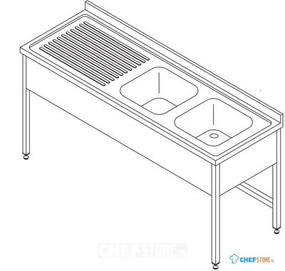 Maxima Spoeltafel - 150 X 70 cm - 2 Wasbakken - incl. Spatrand - 09394085