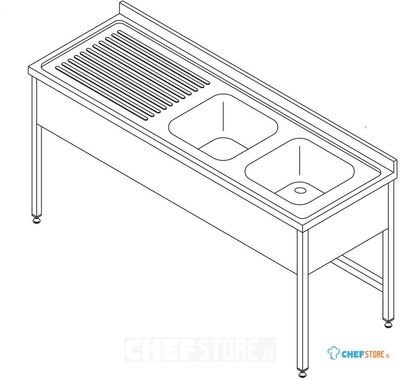 Maxima Spoeltafel - 150 X 70 cm - 2 Wasbakken - incl. Spatrand - 09394085