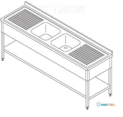 Maxima Spoeltafel - 190 X 70 cm - 2 Wasbakken - incl. Spatrand en Onderschap - 09394090