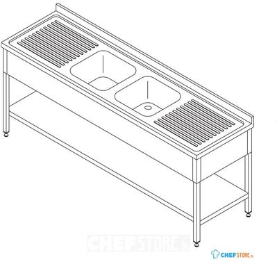 Maxima Spoeltafel - 210 X 70 cm - 2 Wasbakken - incl. Spatrand en Onderschap - 09394091