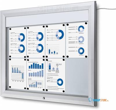 Syna Vergrendelbaar Notitiebord Outdoor Verlicht Logo 8x A4 - SCT8XA4PHLED