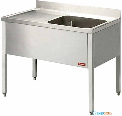 Diamond Spoeltafel met 1 Kuip, 1 Links Druipvlak, met Onderstel - L1410S-KD-D 1