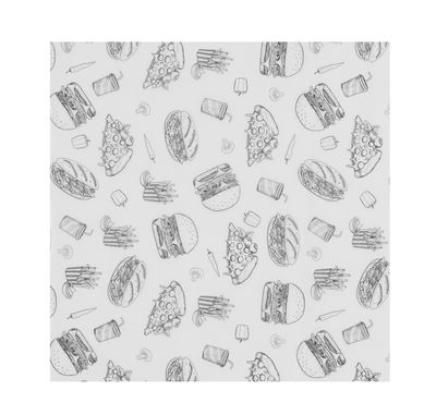 HENDI 678282 Vetbestendig papier, , Illustratie fast food patroon, 500 st., 305x305mm 1