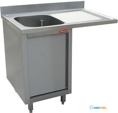 Diamond Spoeltafel met 1 Kuip, Druipvlak Rechts, op Kast met 1 Draaideur en Ruimte voor Vaatwas - L1411VD-AS-D 1