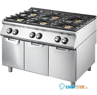 Gas Range With 6 Burners On Closed Cabinet, Pressed Working Top, Virtus VS90120PCGSP 1