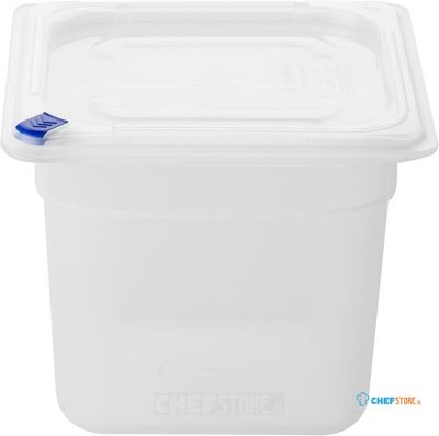 FZ098 Hygiplas Click PP GN-bak 1/6 met deksel & 7 kleurclips 150 mm 2,2 Liter (set van 4)