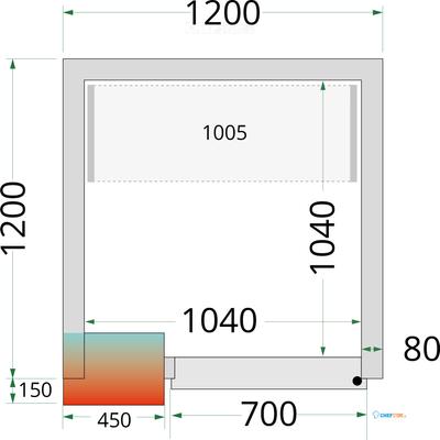 Koelcelpanelen met 80 mm Isolatie - zonder Vloer - CR 120X120X212 NF