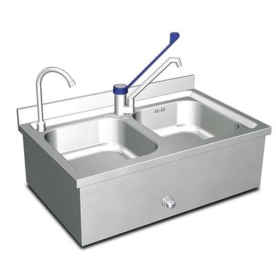 Wandbevestigde Handenwastafel Met 2 Wasbakken, 2 Kranen En Bedienbaar Met De Knie 1