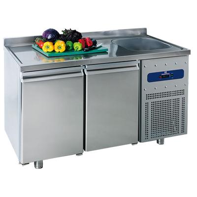 Refrigerated Counter 700 mm With 2 Doors, Sink 35x40x20h cm On the Right and Upstand, -2°/+8°c, Mastro MRGF150/FN 1