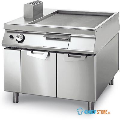Gas Griddle Smooth Chromed On Cabinet With Door, Two-Sided Panel Control, Virtus VS110100FTGC 1