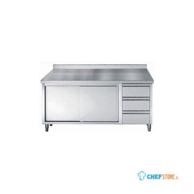 RVS Werktafel | Schuifdeuren | Laden | Opstaande Rand | 160cm | Combisteel | 7452.0926 1