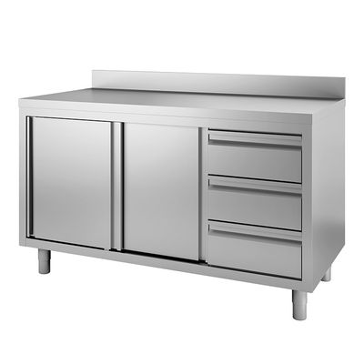 Gastro-Inox RVS Werkbank 1000(l)x700(d)x880(h)mm met Klapdeuren, 3 Laden en Achteropstand - Gastro-Inox 302.361 1