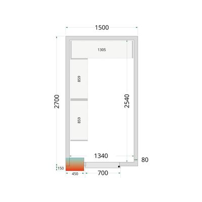 Koelcelpanelen met 80 mm Isolatie - zonder Vloer - CR 150X270X212 NF