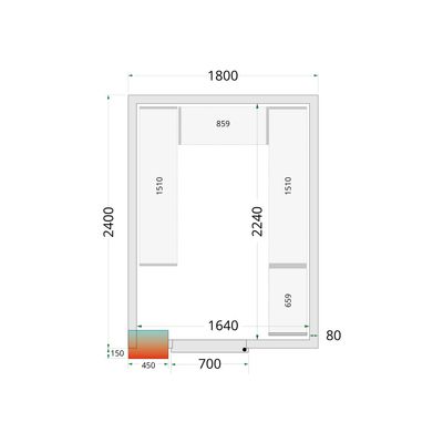 Koelcelpanelen met 80 mm Isolatie - zonder Vloer - CR 180X240X212 NF