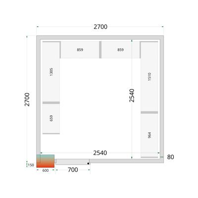 Koelcelpanelen met 80 mm Isolatie - zonder Vloer - CR 270X270X212 NF