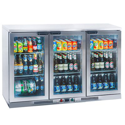 Mastro 9976FSS Undercounter refrigerator in stainless steel with 3 hinged glass doors, 310 liter, +2°/+12°C
